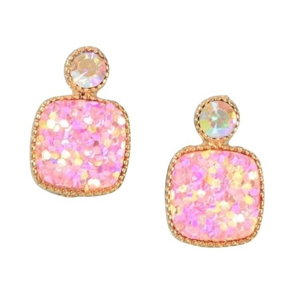 Pink Geometric Sequin Earrings - Picture 1 of 3
